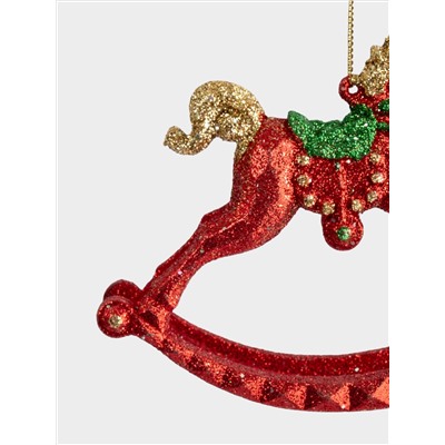 Игрушка елочная, 12х10 см, пластик, красная, Лошадка-качалка, New year