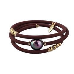 Браслет Гевея (Майорка 16мм бургунди хамелеон, каучук шоколад; покрытие золото), Есть комплект