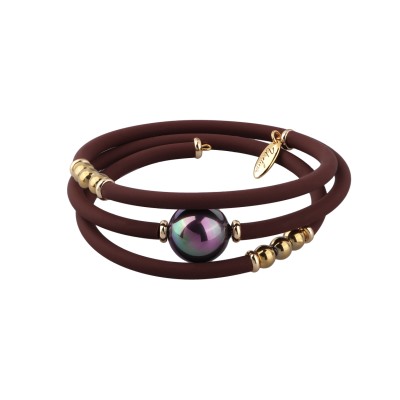 Браслет Гевея (Майорка 16мм бургунди хамелеон, каучук шоколад; покрытие золото), Есть комплект