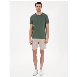Haki %100 Pamuk Slim Fit Bisiklet Yaka Basic Tişört