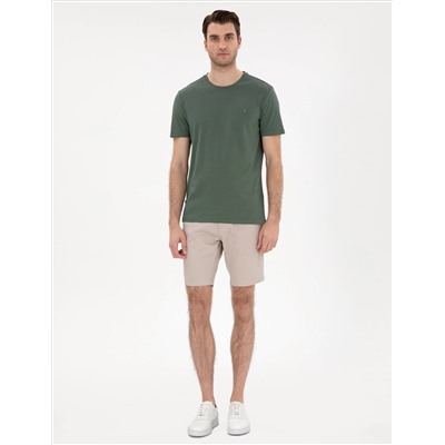 Haki %100 Pamuk Slim Fit Bisiklet Yaka Basic Tişört