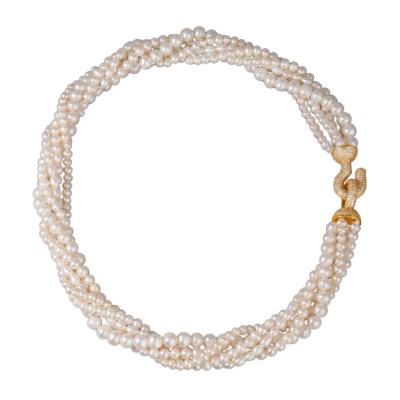 Колье Течение (жемчуг белый 5-7мм, белый фианит; покрытие золото) 50см, Есть комплект