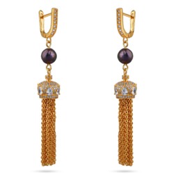 Серьги (жемчуг бензиновый 6мм, белый фианит; покрытие золото), Есть комплект