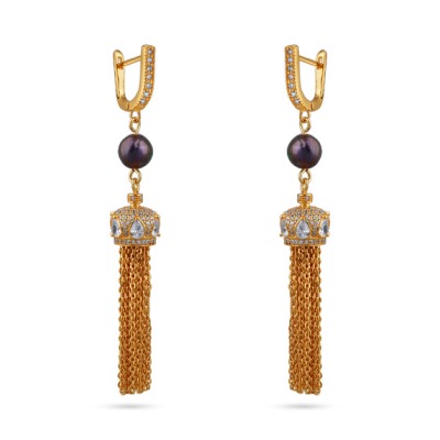 Серьги (жемчуг бензиновый 6мм, белый фианит; покрытие золото), Есть комплект