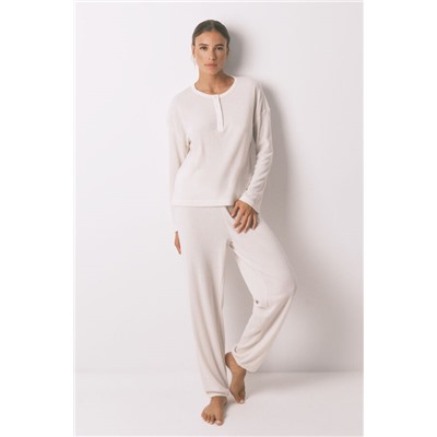 Pijama largo textura waffle blanco