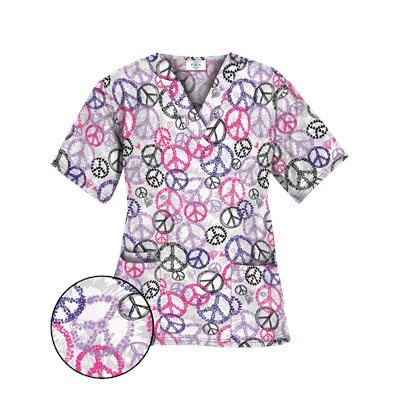 Happy Scrubs® Peace Out White Scrub Top
