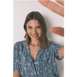 Pijama camisero largo flores verde