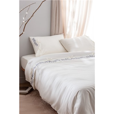 Relief King Size %100 Pamuk Bağlamalı Nevresim Takımı - Ekru/Lacivert