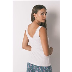 Camiseta tirantes algodón blonda gris