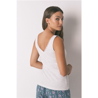 Camiseta tirantes algodón blonda gris