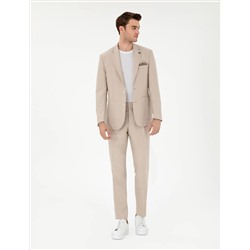Açık Kahverengi Slim Fit Keten Karışımlı Pileli Pantolon