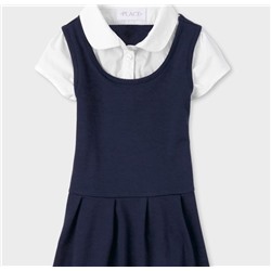 Girls Uniform Ponte Knit 2 In 1 Dress - blue