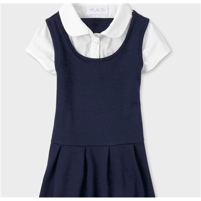 Girls Uniform Ponte Knit 2 In 1 Dress - blue