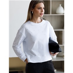 Свитшот из эластичного футера с принтом стразами