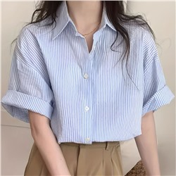 Хлопковая свободная рубашка с коротким рукавом