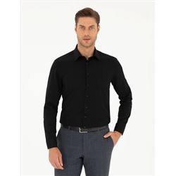 Siyah Armürlü Slim Fit Uzun Kollu Gömlek