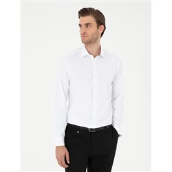 Beyaz Slim Fit Armürlü Uzun Kollu Gömlek