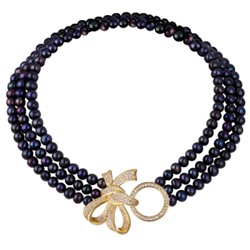 Колье (жемчуг баклажановый 8мм, белый фианит; покрытие золото) 42см, Есть комплект