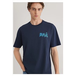 Mavi Baskılı Lacivert Tişört Loose Fit / Bol Rahat Kesim 0612468-70490