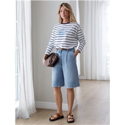 Лонгслив в полоску с принтом из премиального хлопка с эластаном