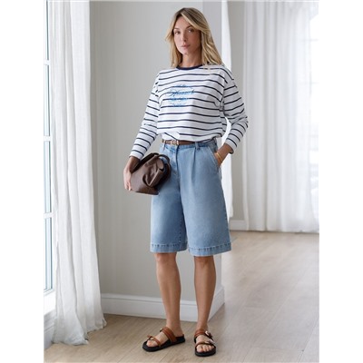 Лонгслив в полоску с принтом из премиального хлопка с эластаном