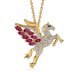 Кулон Лошадь 42-47см (кристаллы SW фуксия, белые; покрытие золото), Есть комплект