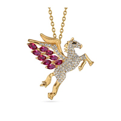 Кулон Лошадь 42-47см (кристаллы SW фуксия, белые; покрытие золото), Есть комплект