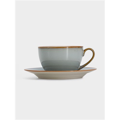 Пара чайная, 1 перс, 2 пр, 220 мл, керамика, серо-бежевая, с коричневым кантом, Mandala