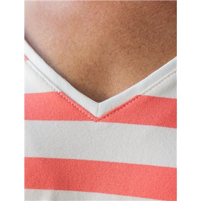 Футболка в полоску с V-вырезом и цельнокроеным рукавом из премиального хлопка