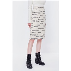 Falda recta de talle alto Beige