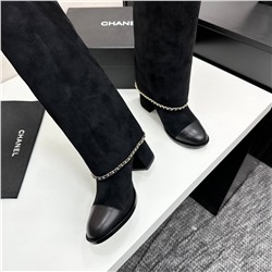 Высокие замшевые сапоги на каблуке ШАНЕЛ*Ь