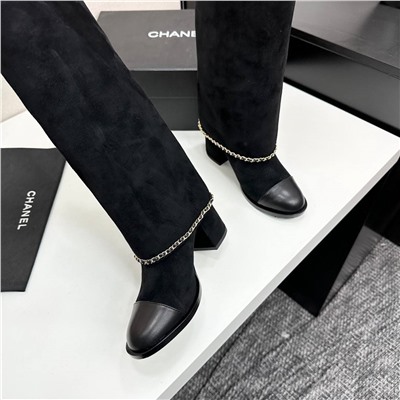 Высокие замшевые сапоги на каблуке ШАНЕЛ*Ь