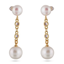 Серьги (жемчуг белый 9-11мм, фианит; покрытие золото), Есть комплект