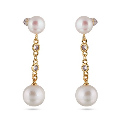 Серьги (жемчуг белый 9-11мм, фианит; покрытие золото), Есть комплект