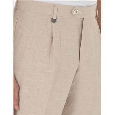 Açık Kahverengi Slim Fit Keten Karışımlı Pileli Pantolon