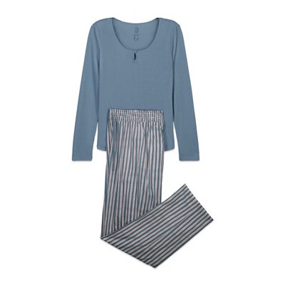 Pijama largo verde estampado rayas