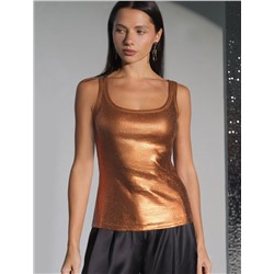 Топ в рубчик с широкими лямками с матовым покрытием металлик из хлопка с эластаном