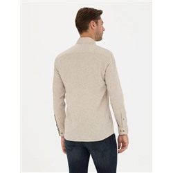 Bej Slim Fit Uzun Kollu Gömlek