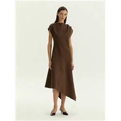 Трикотажное платье миди косого кроя из хлопка, PL1675/crayon