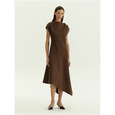 Трикотажное платье миди косого кроя из хлопка, PL1675/crayon