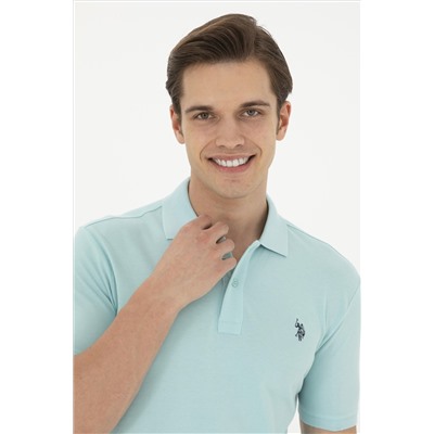 Erkek Slim Fit Polo Yaka Su Yeşili Basic Tişört