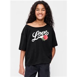 Off-Shoulder Graphic T-Shirt for Girls