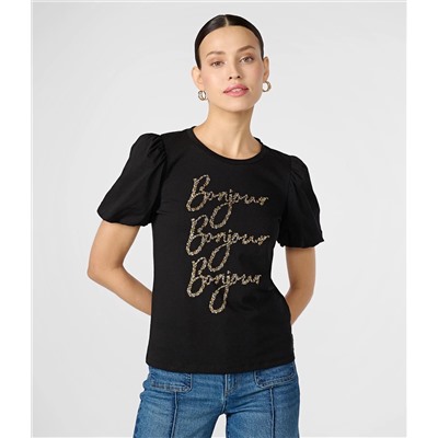 PUFF SLEEVE SEQUIN BONJOUR TEE