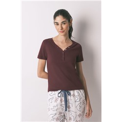 Camiseta manga corta algodón canalé granate