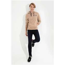 Erkek Camel Kapüşonlu Basic Sweatshirt