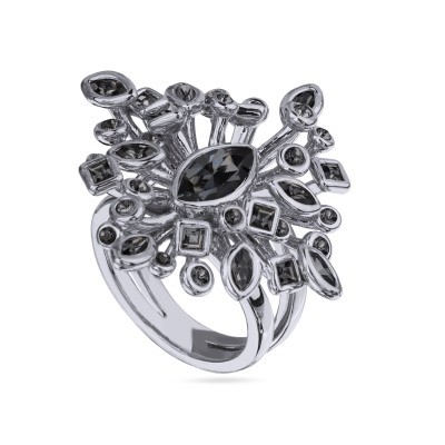 Кольцо Эйва (кристаллы SW темно-серый; покрытие родий), Есть комплект