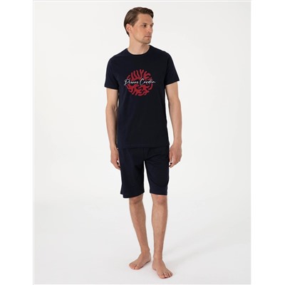 Lacivert Kısakol Şortlu Pijama Takımı