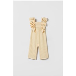 TEXTURED STRIPED JUMPSUIT WITH RUFFLES