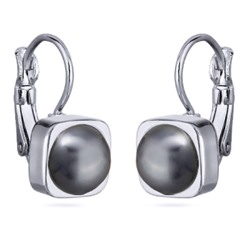 Серьги Теннис (Майорка темно-серая 8мм; покрытие родий), Есть комплект