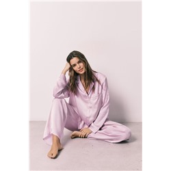 Pijama camisero largo satén lila